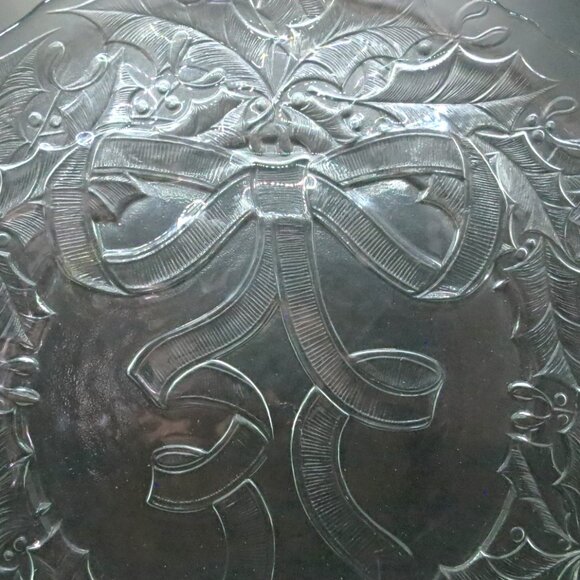 Duralex France Clear Glass Christmas Wreath Bow Holly Serving Platter Plate 13" - Picture 2 of 7